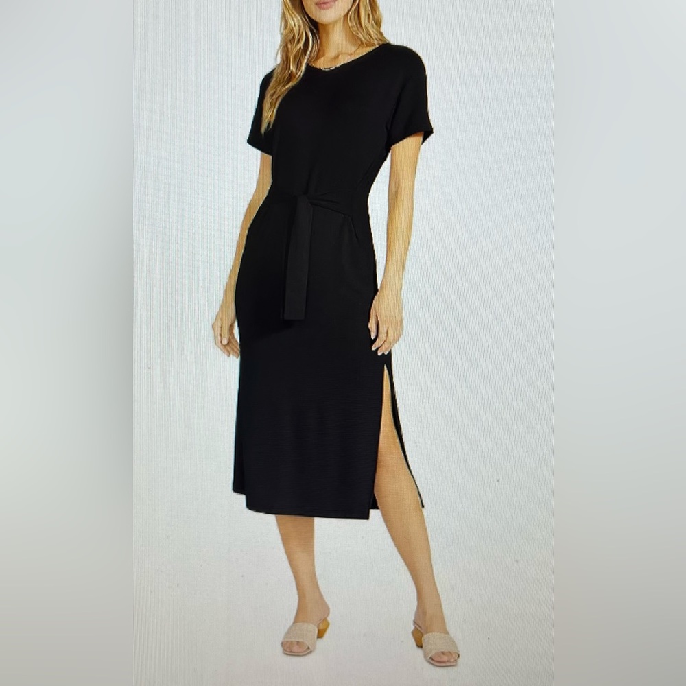 BB Dakota Before Midnight Belted Midi Dress Black Sz L
